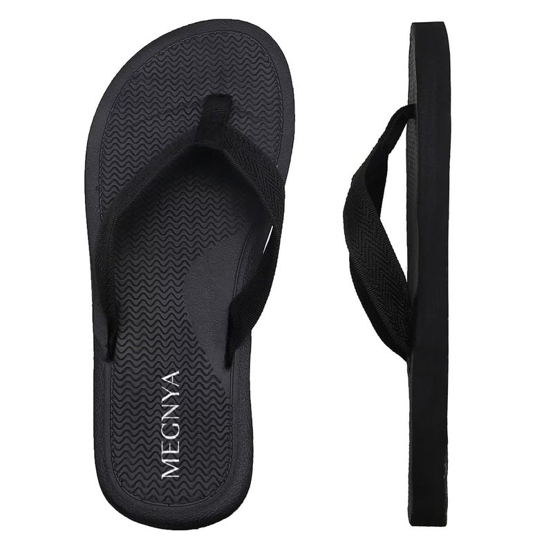 MEGNYA Soft Arch Support Cushioned Flip Flop Sandals for Women, Comfortable Plantar Fasciitis Thong Flat Sandals for Daily Home, Yoga Mat Foam Athletic Slippers for Walking black size 8 - Image 1